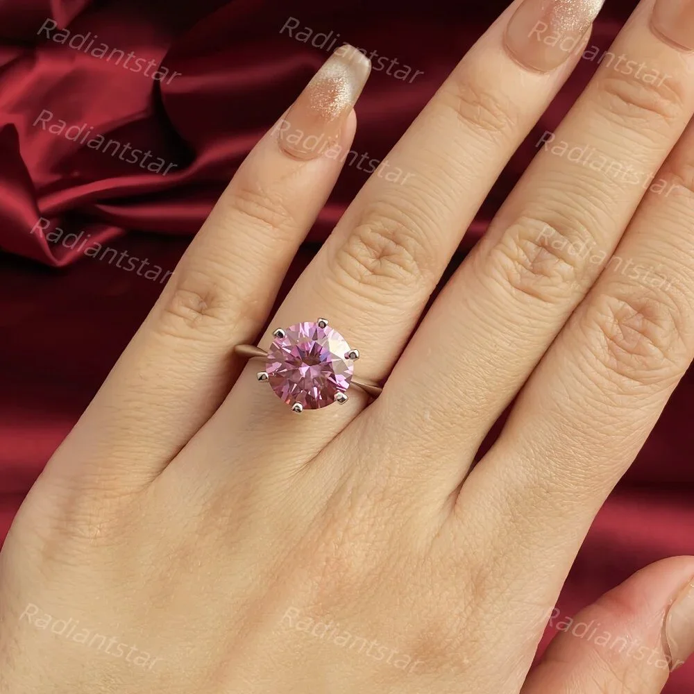 NEW Certified 5 ct. t.w. Pink Moissanite Solitaire 6 Prong Ring